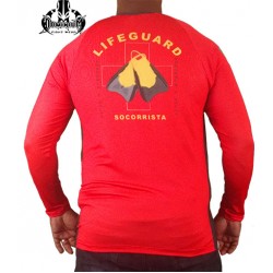6002 CAMISA MANGA LONGA PROTEÇÃO UV 50+ VERMELHA COM  LISTRA PRETA 