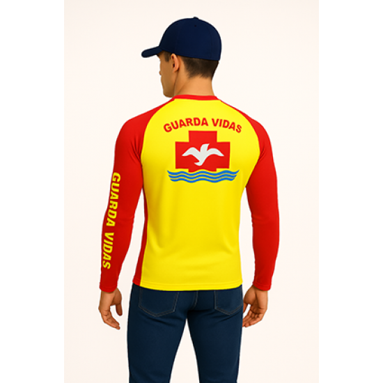 6008 CAMISA MANGA LONGA PROTEÇÃO UV 50+ AMARELA COM FAIXA VERMELHA