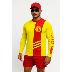 6008 CAMISA MANGA LONGA PROTEÇÃO UV 50+ AMARELA COM FAIXA VERMELHA 