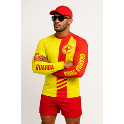6008 CAMISA MANGA LONGA PROTEÇÃO UV 50+ AMARELA COM FAIXA VERMELHA 