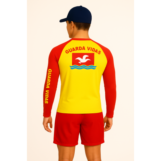 6008 CAMISA MANGA LONGA PROTEÇÃO UV 50+ AMARELA COM FAIXA VERMELHA